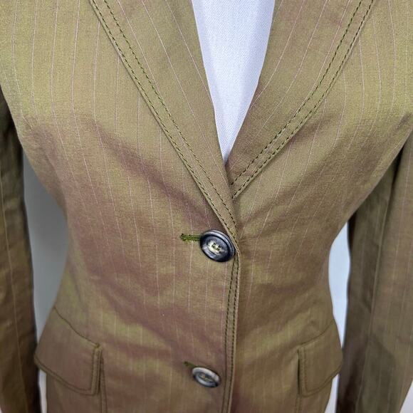 Piazza Sempione olive pinstripe long sleeve made in Italy blazer size 42/US 6 - Picture 3 of 8